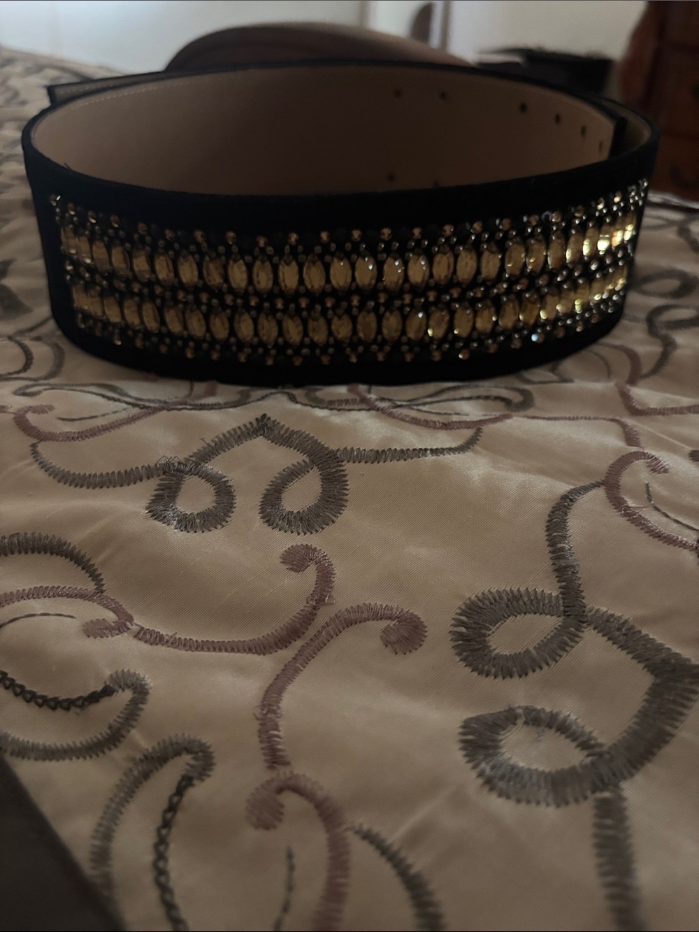 St. John Black Belt with Gold Beaded Detail